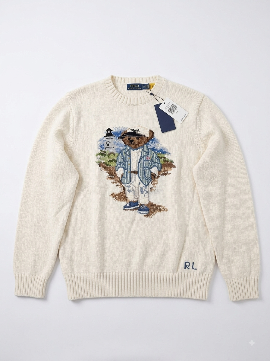 Polo Ralph Lauren Polo Bear Embroidered Cream Knit Sweater – New With Tags