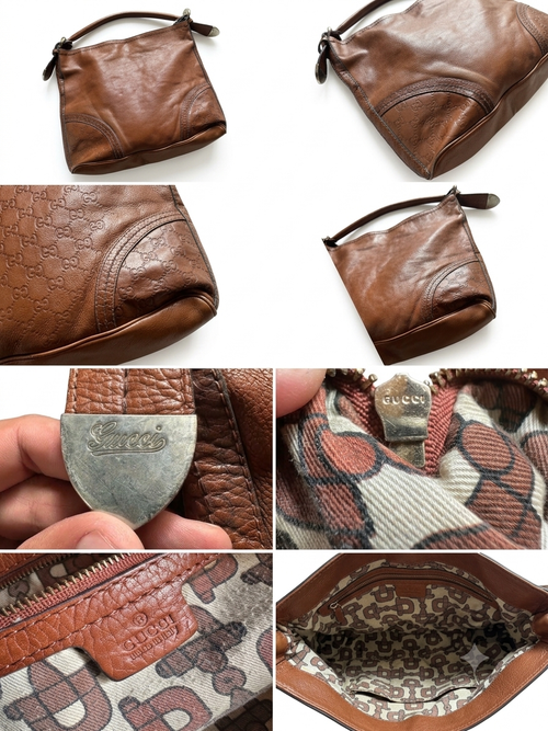 Gucci Guccissima GG Style-Vintage Brown Leather Shoulder Bag