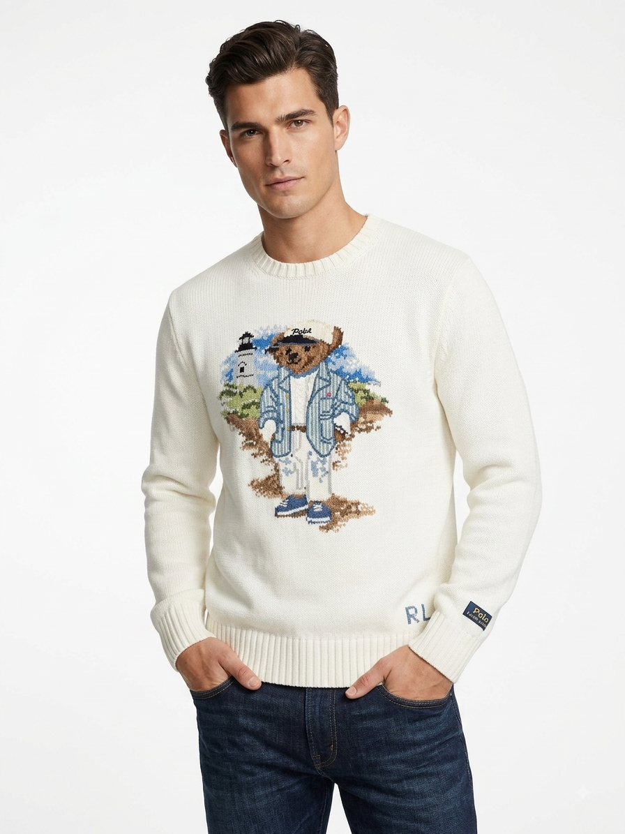 Polo Ralph Lauren Polo Bear Embroidered Cream Knit Sweater – New With Tags