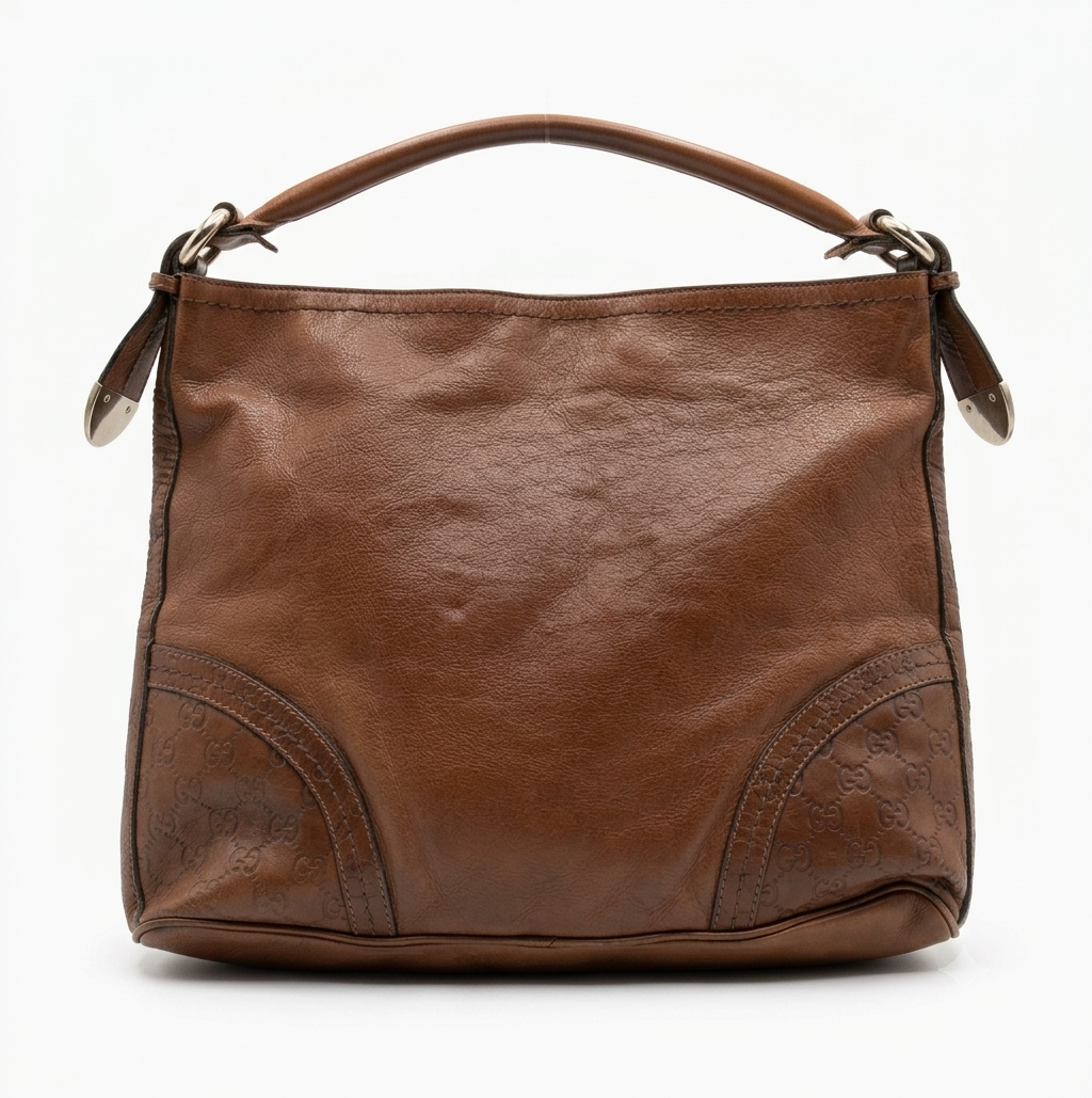 Gucci Guccissima GG Style-Vintage Brown Leather Shoulder Bag