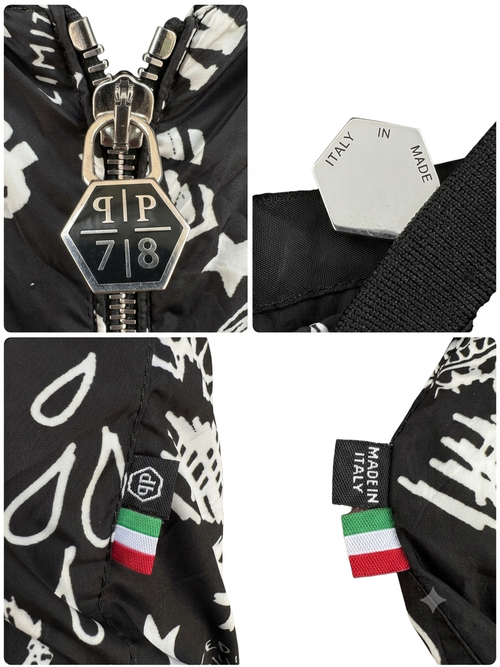 Philipp Plein Black Graphic Print Zip-Up Knit Sweater – Men's