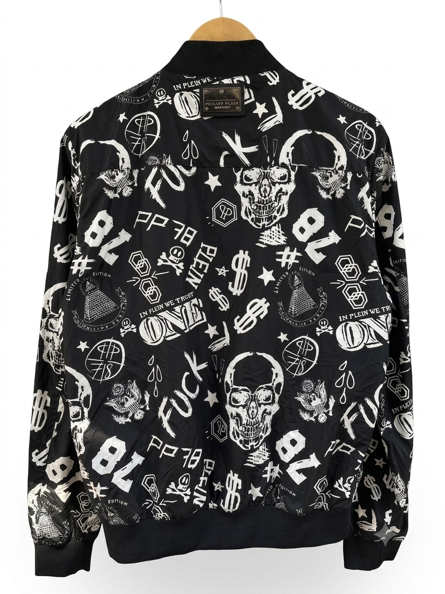 Philipp Plein Black Graphic Print Zip-Up Knit Sweater – Men's