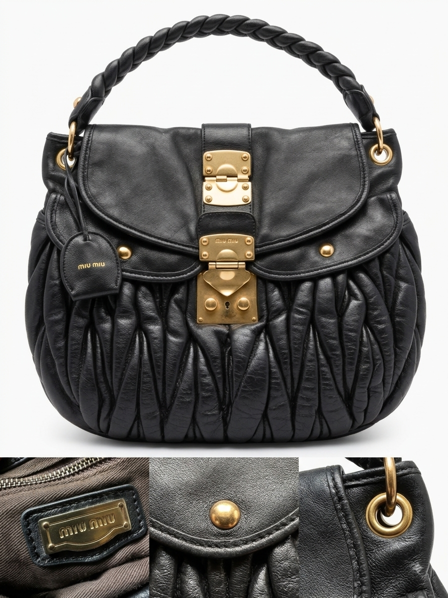 Miu Miu Black Matelassé Leather Top Handle Bag – Gold Hardware – Pre-Owned