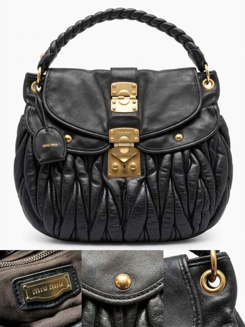 Miu Miu Black Matelassé Leather Top Handle Bag – Gold Hardware – Pre-Owned