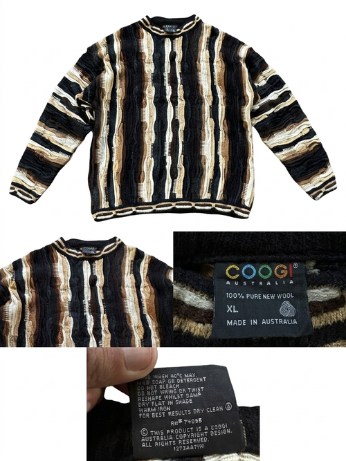 COOGI Australia 3D Knit Sweater – Black & Neutral – XL