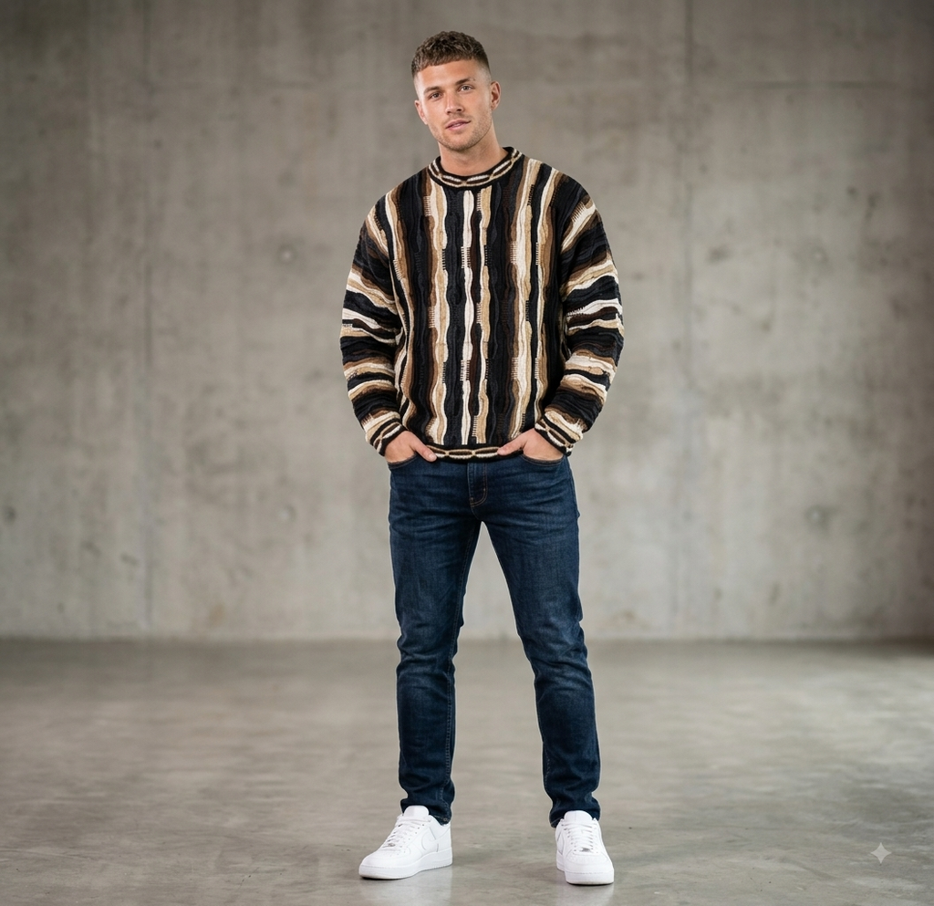 COOGI Australia 3D Knit Sweater – Black & Neutral – XL